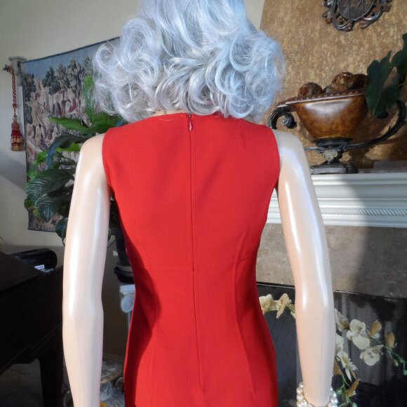 Bergdorf Goodman Scarlet Red Virgin Wool Crepe Sheath Dress Size 2 - Picture 10 of 16